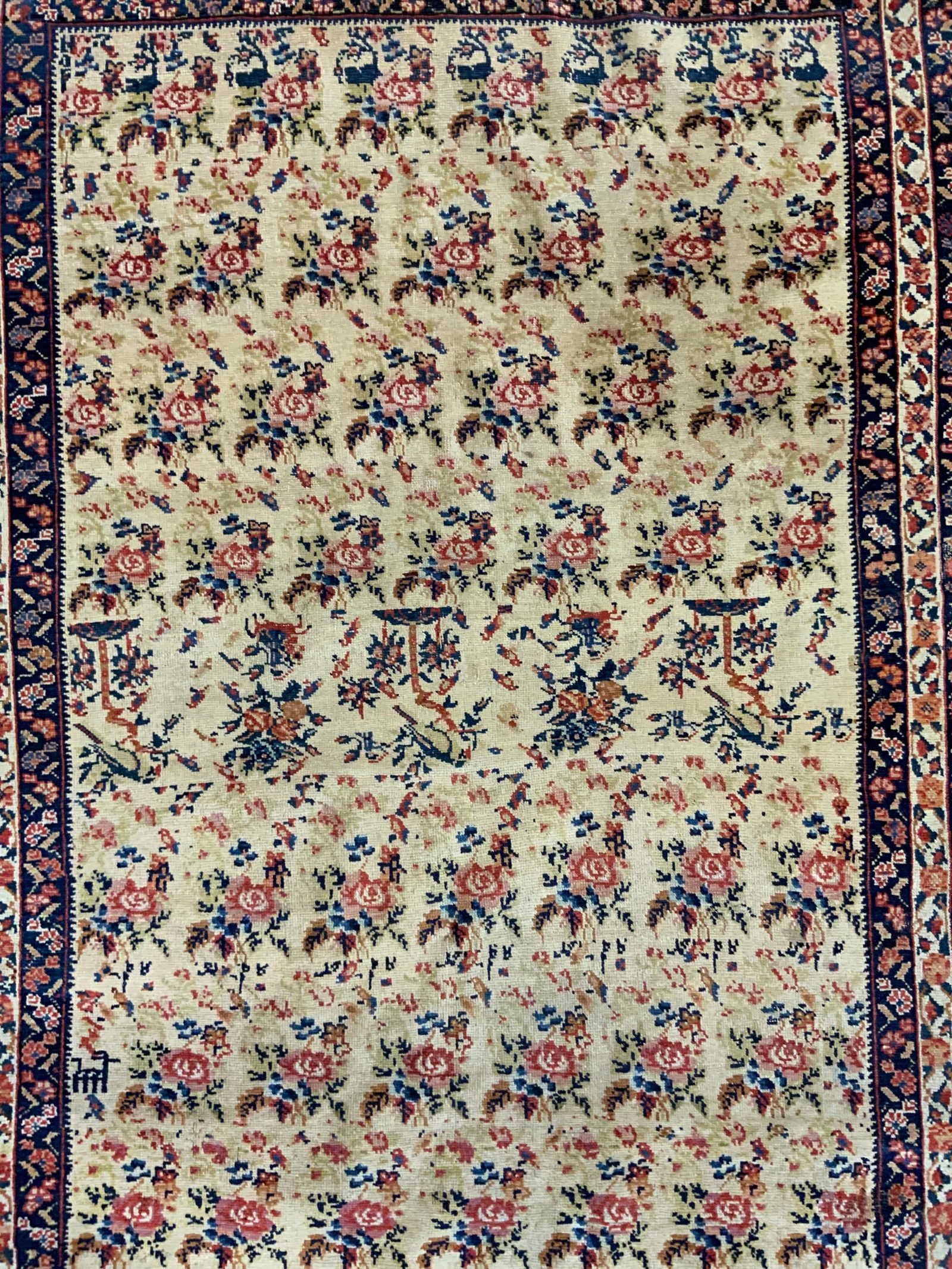 Vtg Handmade Wool Oriental Rug W Floral & Bird Det (1 of 8)