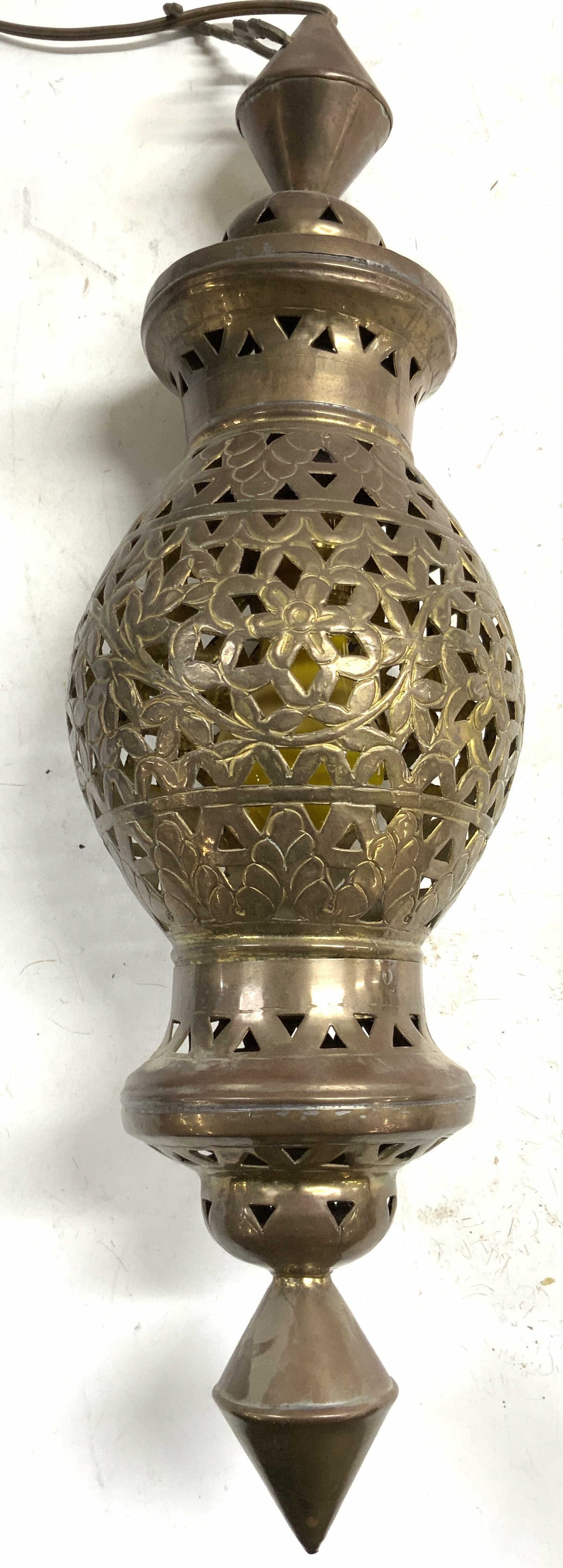 Moroccan Brass Hanging lamp W Pierced Detail 20in (1 of 6)