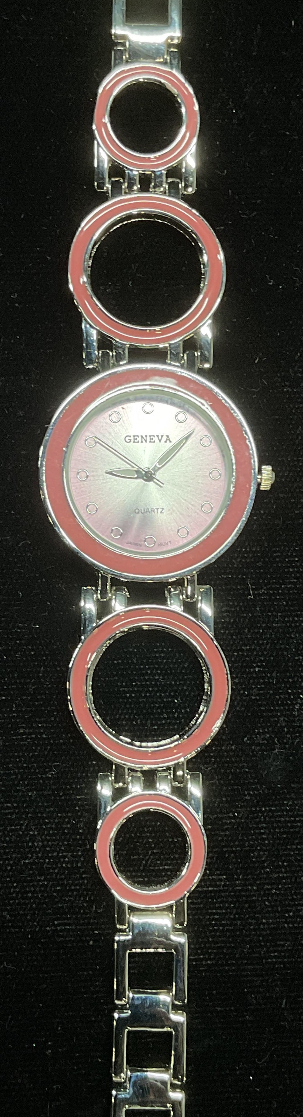 Geneva Silver Tn Pink Enamel Bracelet Watch (1 of 7)