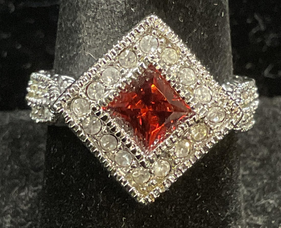 Silver Plated Red Semiprecious Stone Ring (1 of 6)