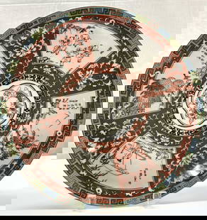 Chinese Dragon Phoenix Porcelain Charger Plate: Chinese Dragon Phoenix Porcelain Charger Plate Charger plate features a Chinese dragon in the center & other motifs surrounding the central dragon. Including images of children playing, landscapes & a