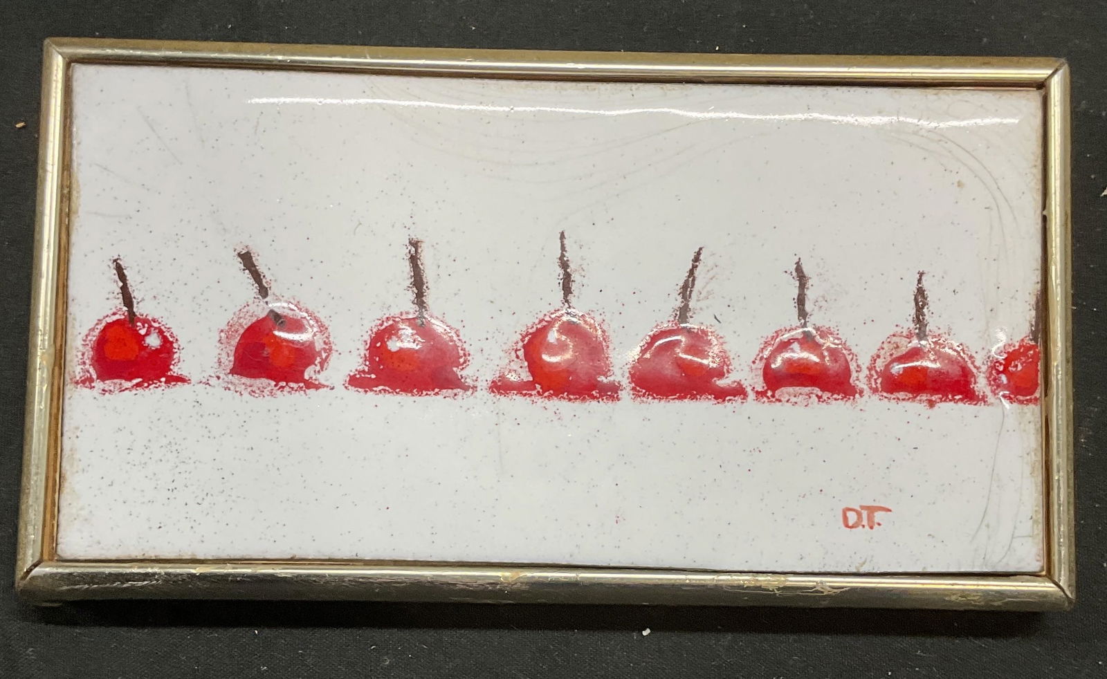 Signed DT Enameled Metal Panel, Cherries (1 of 6)