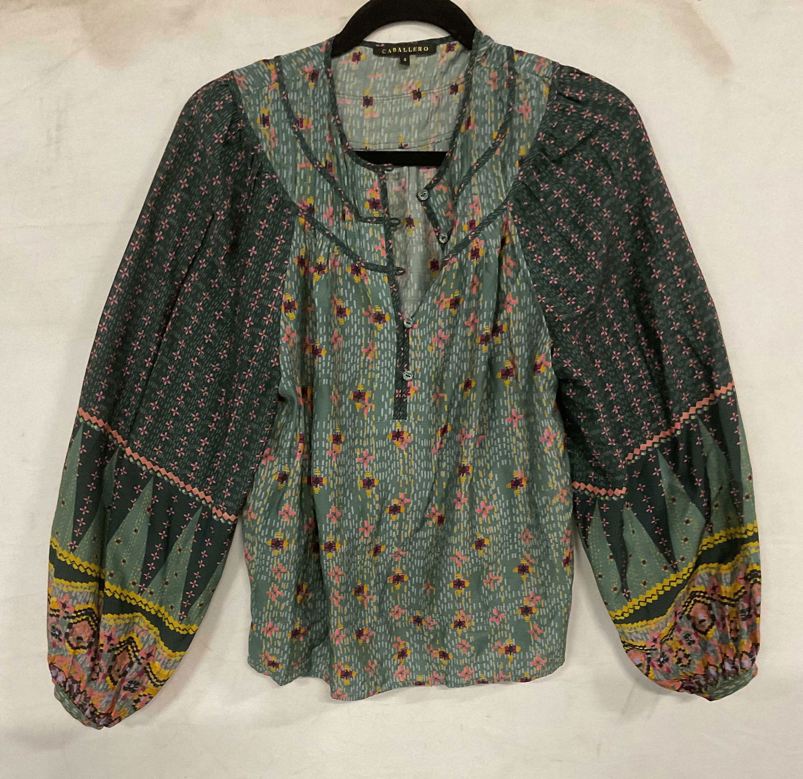 Caballero Green Long Sleeve Floral Print Top (1 of 6)