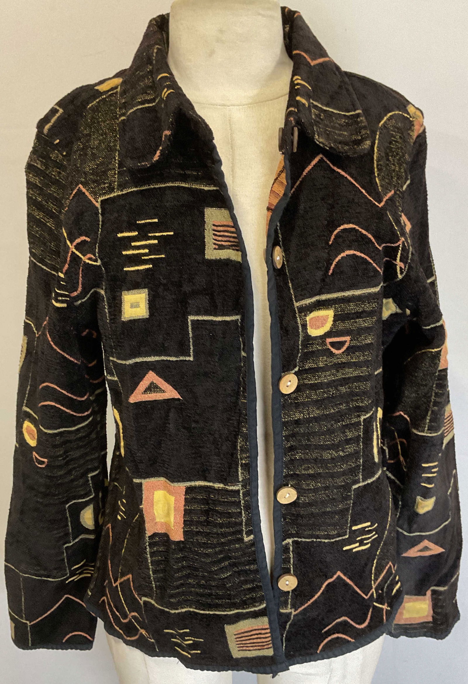 Vtg Black Tan Woven Geometric Reversible Jacket (1 of 6)