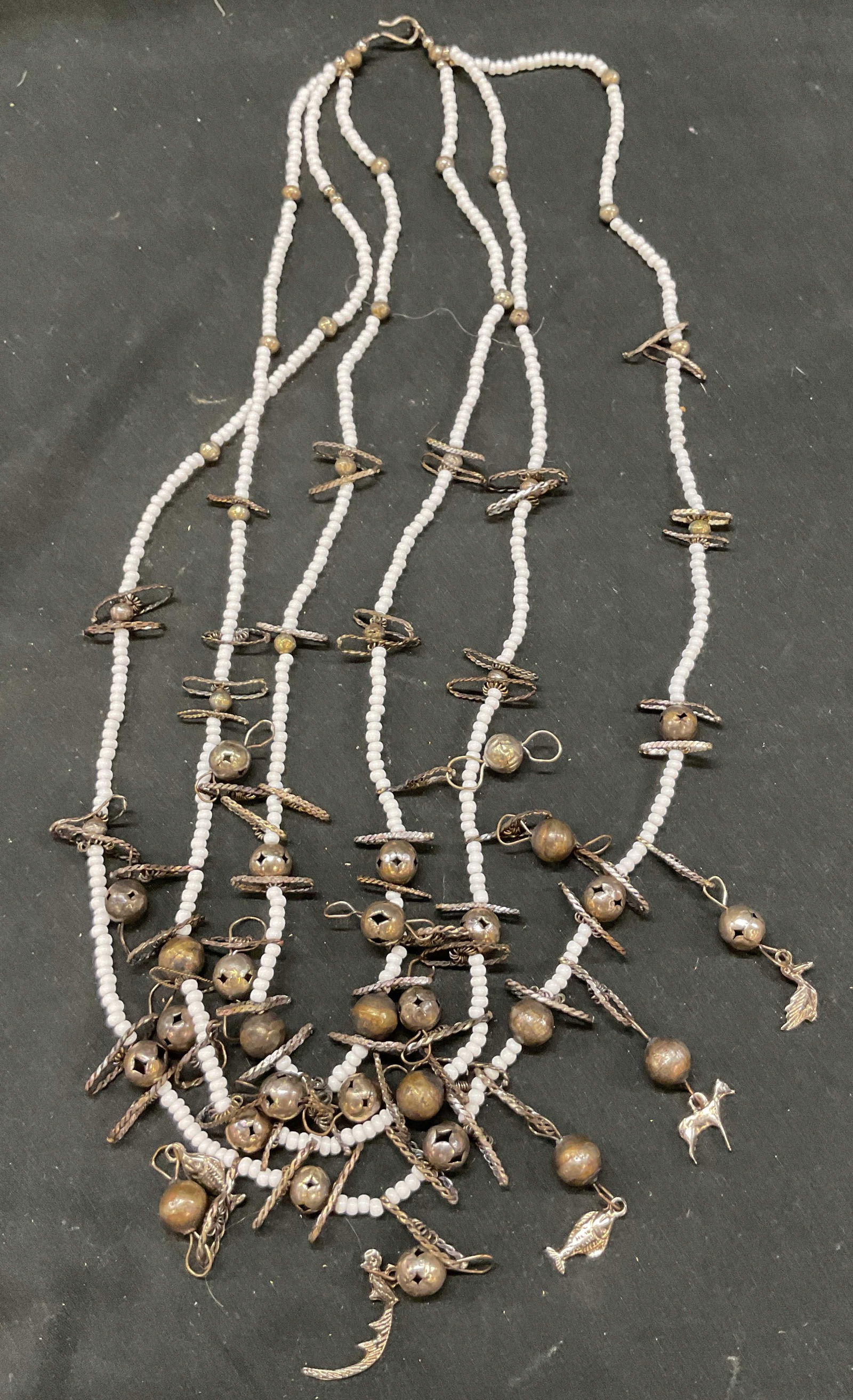 Vtg Multi Strand Small White Beaded Charm Necklace (1 of 7)