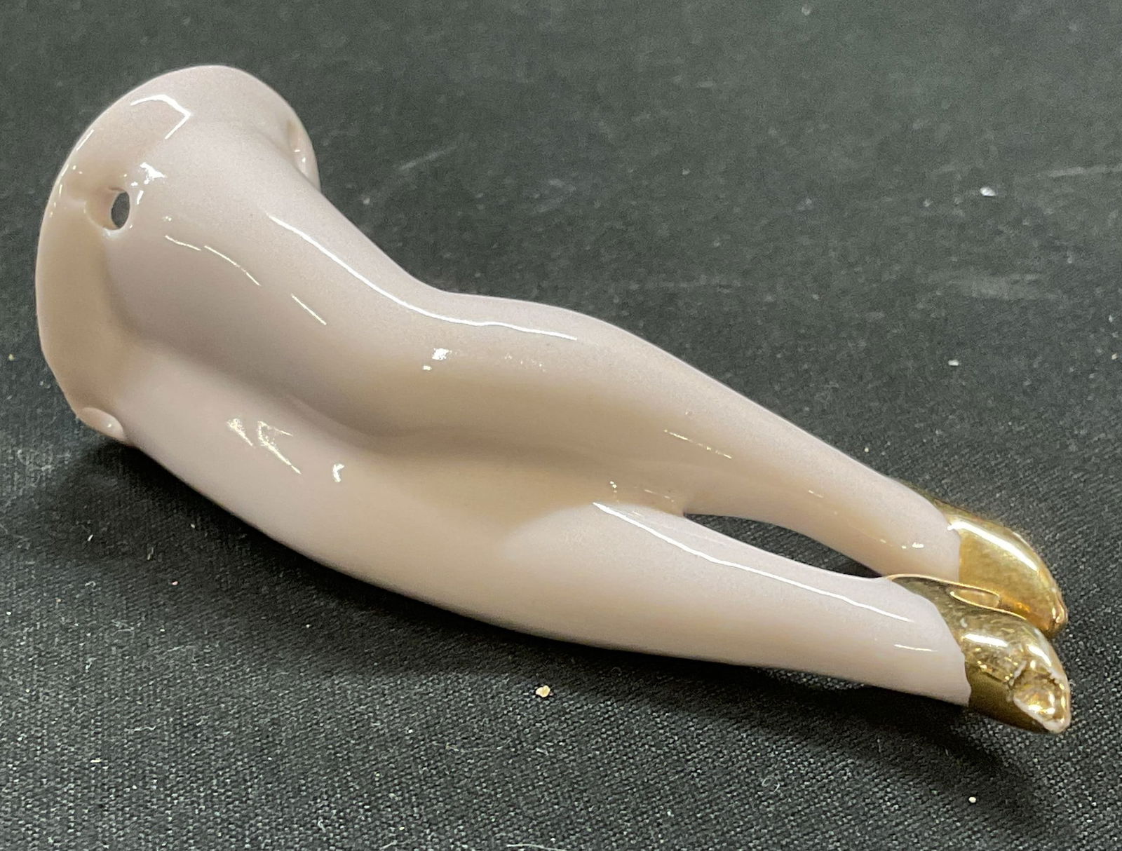 Vintage Porcelain Doll Legs, Gold Heels: Vintage porcelain doll legs. Hand painted. Gilt gold heels. Signed illegibly on reverse. Measures approx 2.75 x 1 inches. Some scratching. Porcelain doll, porcelain doll legs, doll parts, vintage doll