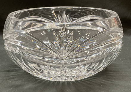 Marquis by Waterford Heavy Cut Crystal Bowl: Marquis by Waterford cut crystal bowl. Radiant line and curved line pattern. Signed. Thick walled crystal, piece has weight. Measures approx 7.5 x 4 inches. Some scratching. Marquis by Waterford, Wate