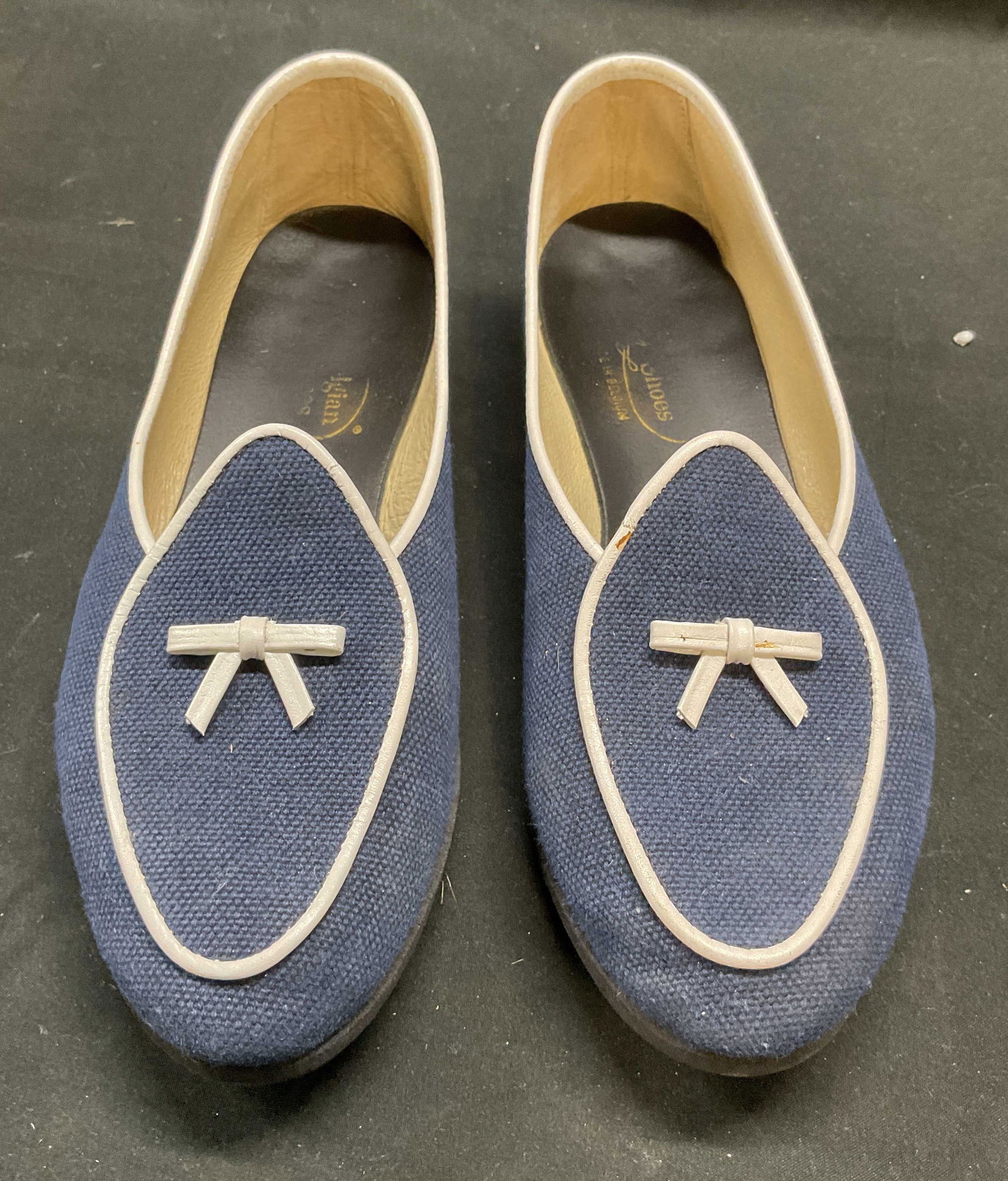 Belgian Shoes Blue & White Linen Loafers (1 of 6)
