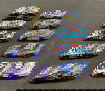 Lot 10 Vtg Race Car Model Toys, Motorsports +: Lot 10 collectible vintage race car model toys. Includes Motorsports Authentics and Racing Champions. Plastic and metal. Largest approx 3.5 inches wide. All pieces have wear including scratching. Race