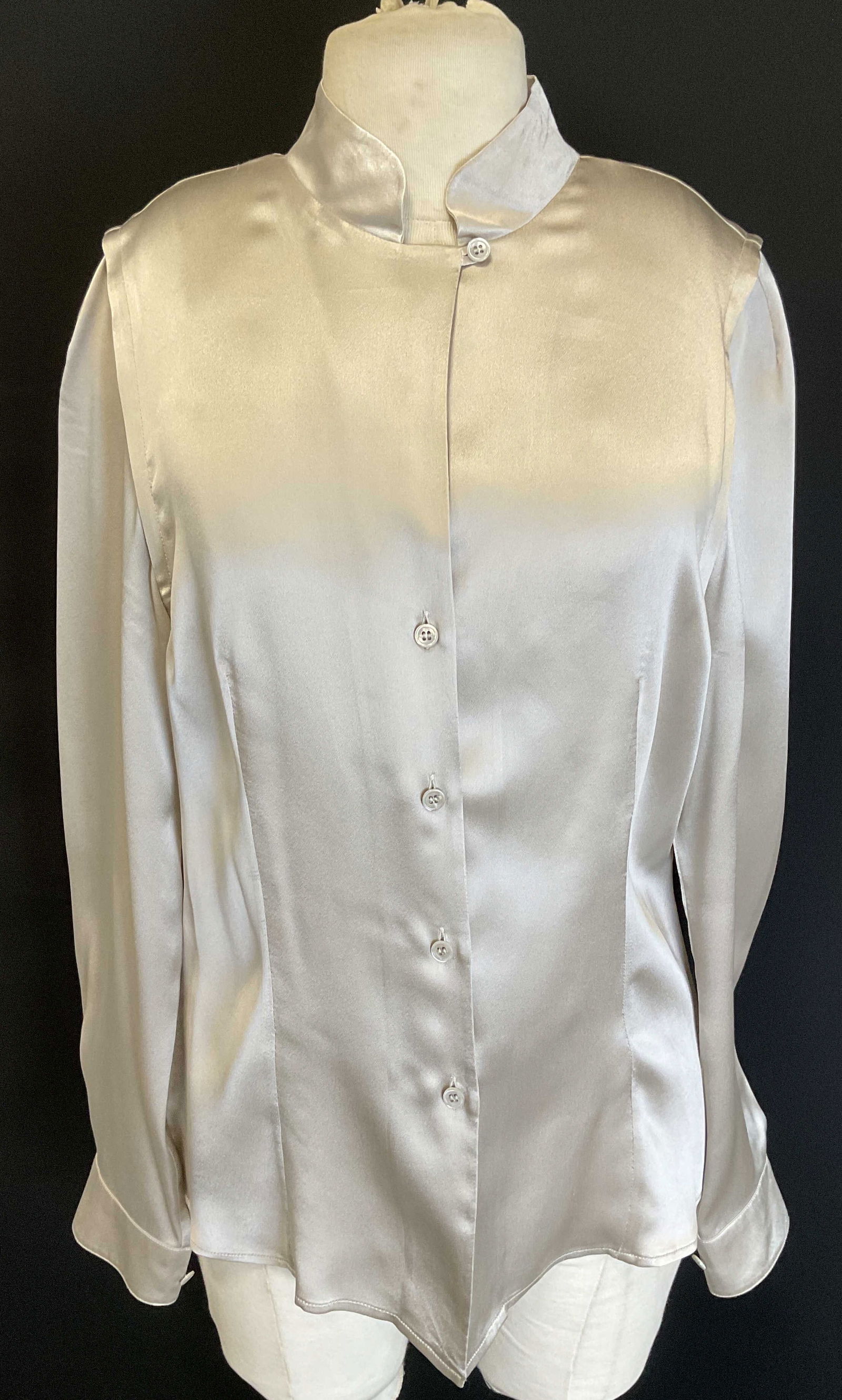 Armani Grey Silver Silk Button Up Top Italy (1 of 6)