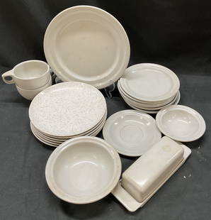 Lot 19 restaurantware Watertown Lifetime Ware Dishware: Lot 19 restaurantware Watertown Lifetime Ware Dishware. Lot includes 2 cups, 6 dessert plates, 1 dinner plate, 6 salad plates, 1 saucer, 1 condiment dish, 1 butter dish. Solid grey color design, grey