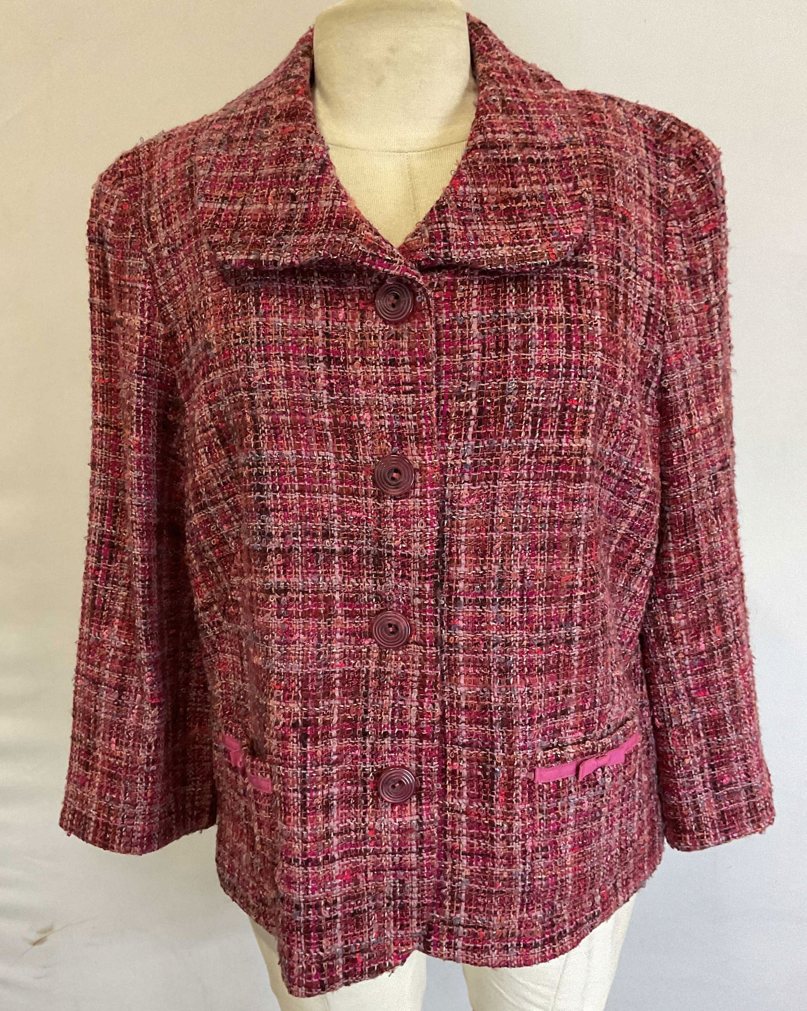 Real Clothes Pink Wool Tweed Blazer Jacket USA (1 of 6)
