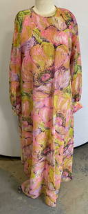 Vtg Don Luis De Espana Pink Floral Maxi Dress Spain: Vintage Don Luis de Espana pink and yellow floral print long sleeve maxi dress. Size 14. Made in Spain. Synthetic material. Some blemishes and small tears. Don Luis de Espana, Don Luis de Espana dress