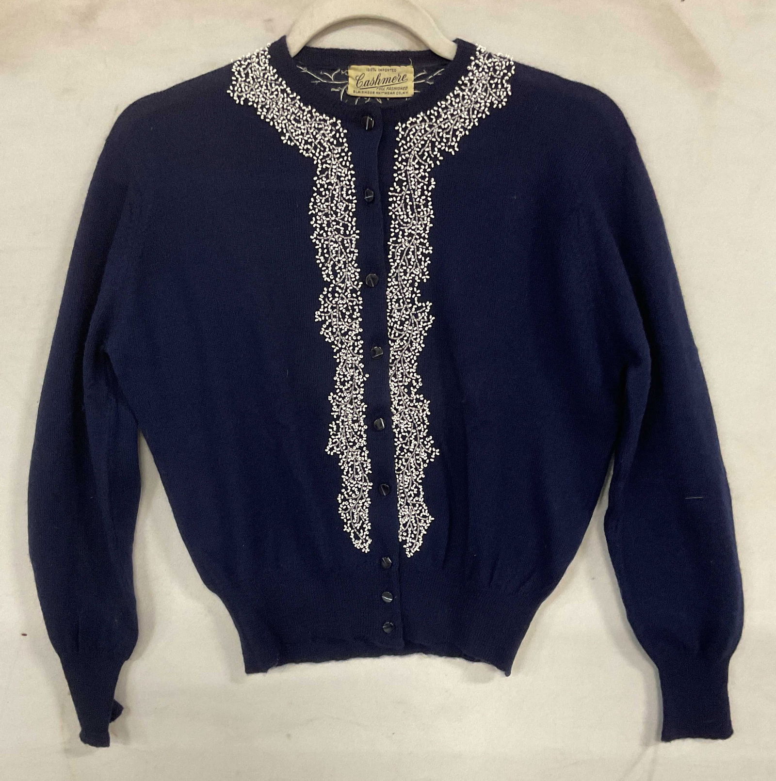 Vtg Blairmoor Beaded Blue Cashmere Sweater (1 of 6)
