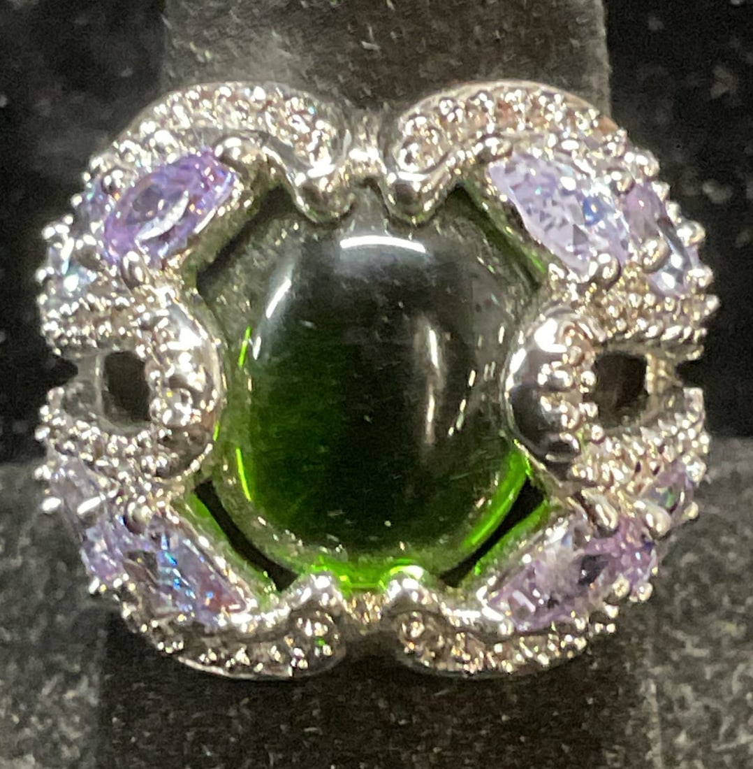 Silver Tone Green Purple Semiprecious Ring (1 of 6)