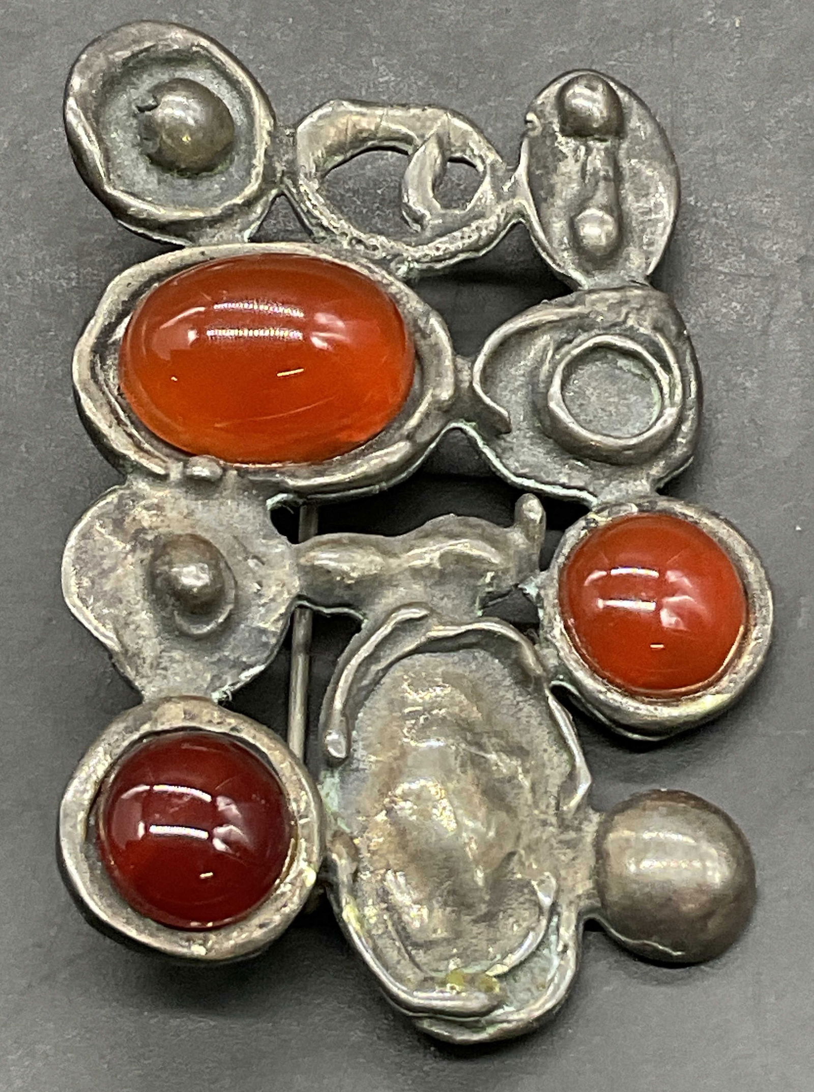 Vintage Signed Sterling Silver Red Stone Brooch (1 of 8)