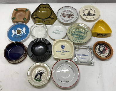 Lot 16+ Assorted Porc Souvenir Ashtrays IRELAND+: Lot 16+ Assorted Porc Souvenir Ashtrays IRELAND+ Lot includes souvenir ashtrays from, Medoro, Ricard, The Inn at Little Washington, Blockade Runner, Hotel Baglioni, Hotel Balestri, Buca Dell Orafo, Du