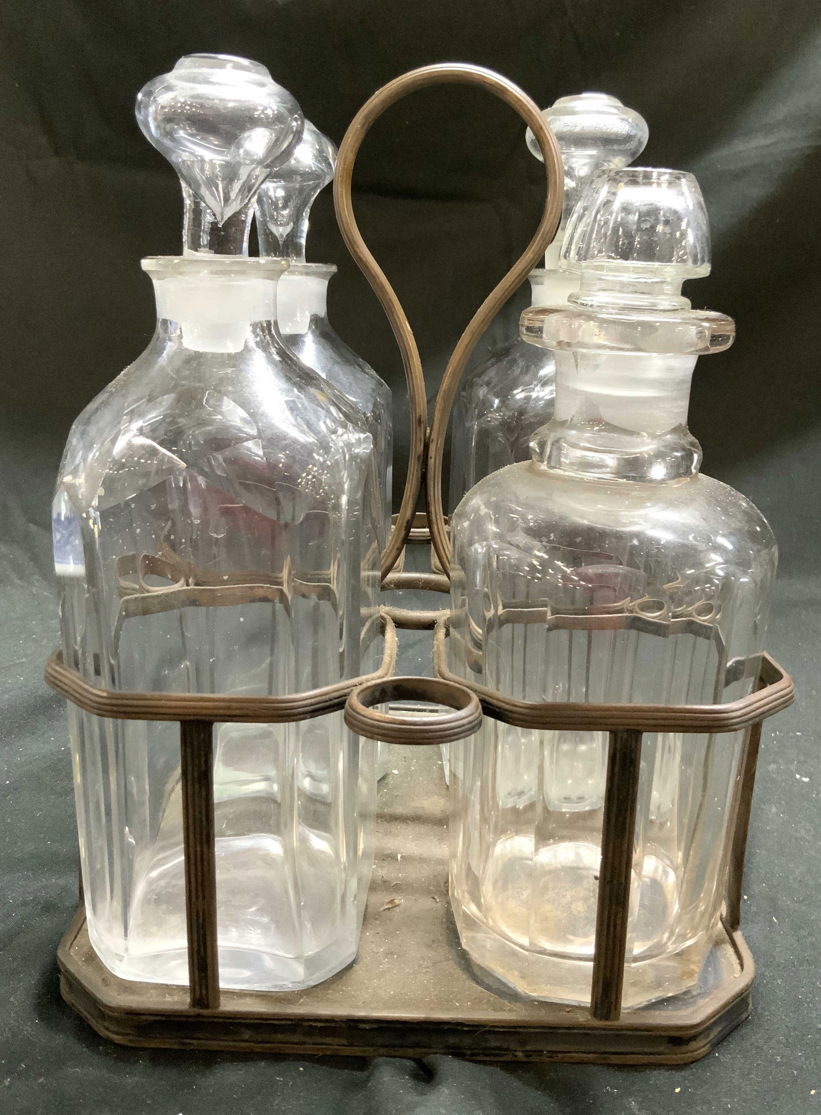 Set 5 Vintage Gls & Metal Cruet Set W Stoppers (1 of 9)