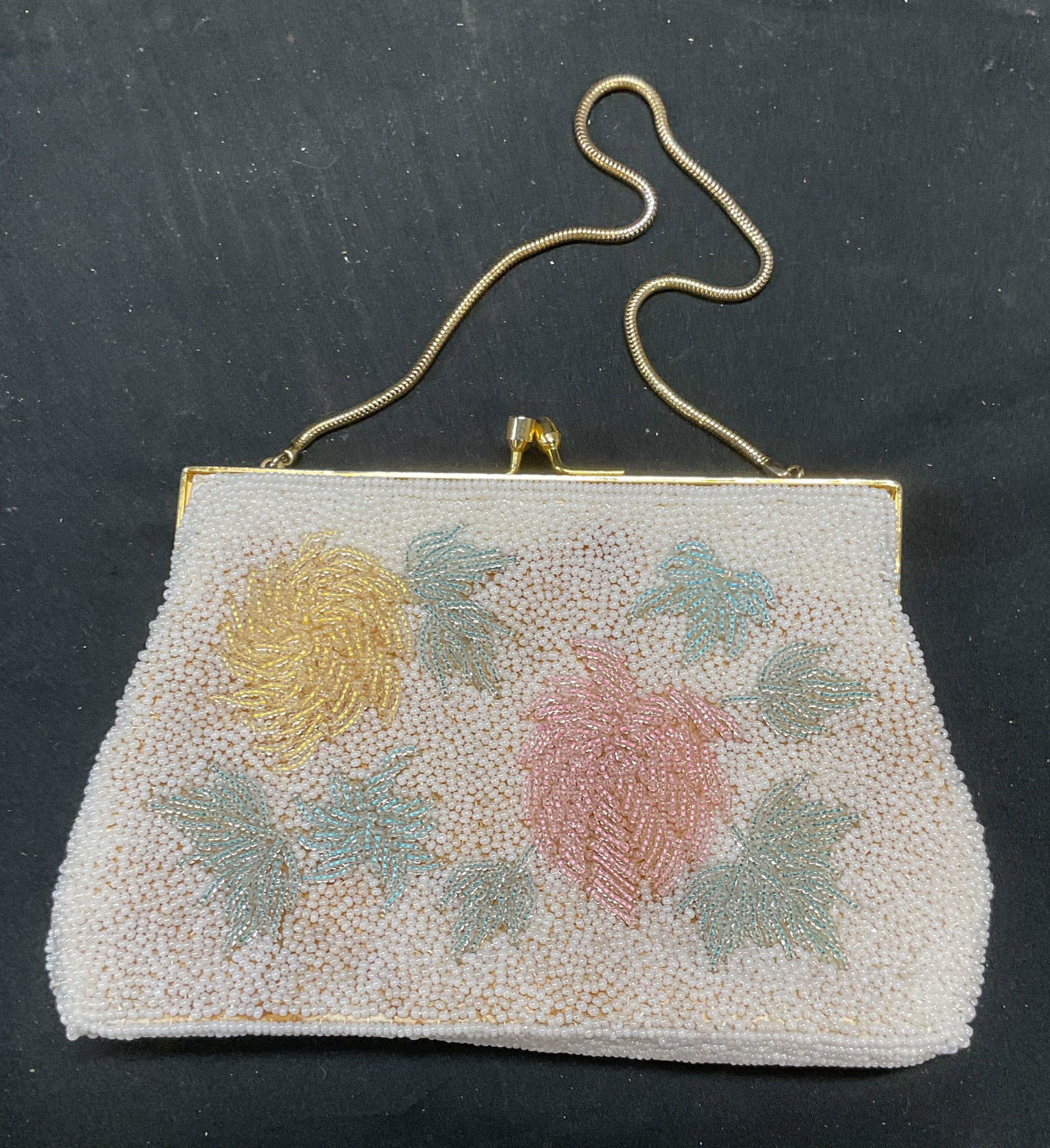 Vintage White Floral Beaded Evening Handbag (1 of 6)