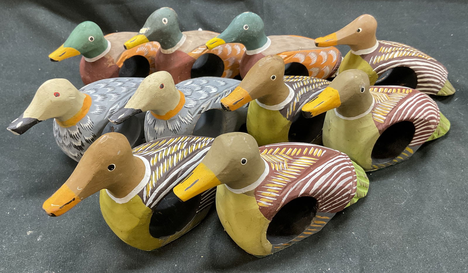 Set 10 Vtg Collectible Wooden Duck Napkin Rings (1 of 7)