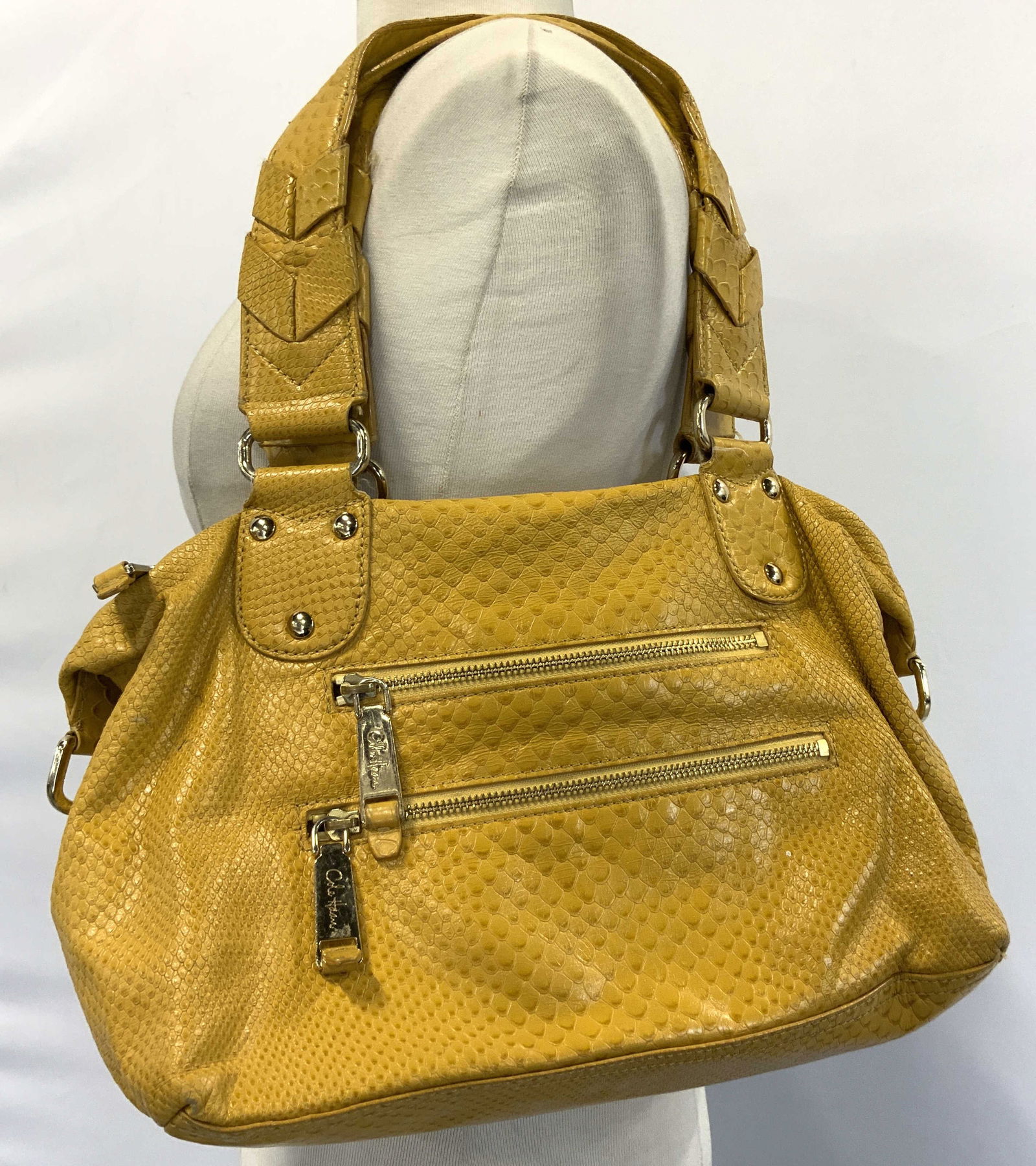 COLE HAAN Yellow Snake Skin Print Handbag (1 of 8)
