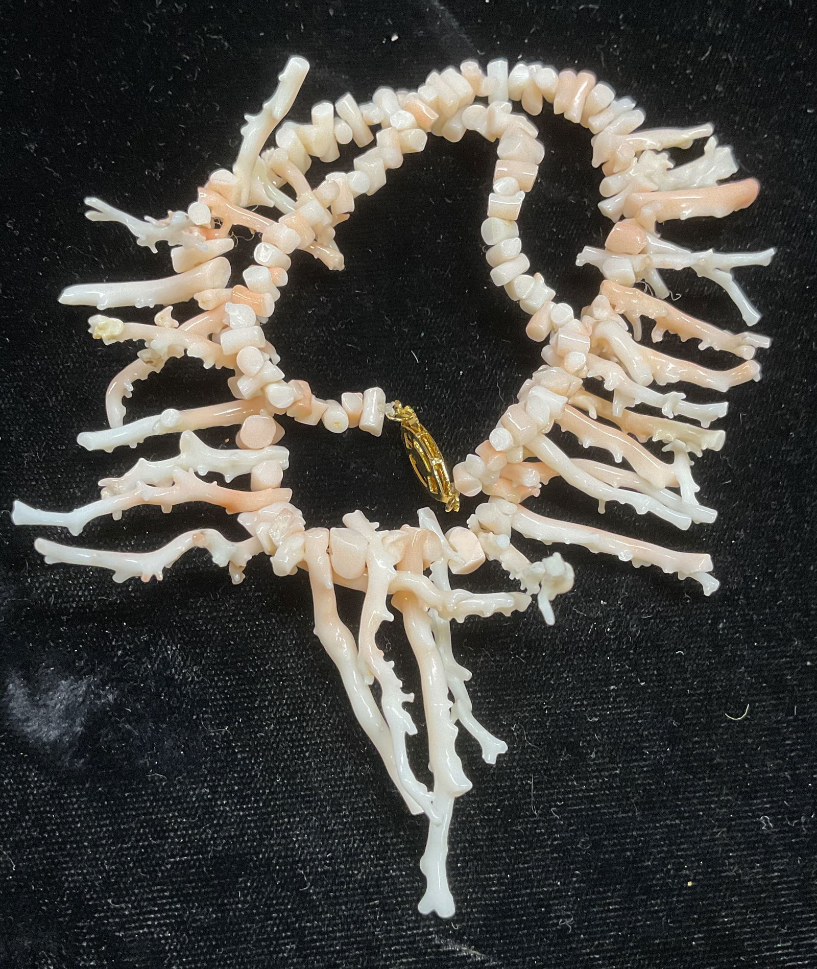 Vintage Pink Coral Branch Choker Necklace: Vintage pink coral branch beaded choker necklace. Drop length approx 7 inches. Some wear including scratching. Jewelry, estate jewelry, costume jewelry, fashion jewelry, cocktail jewelry, accessories,