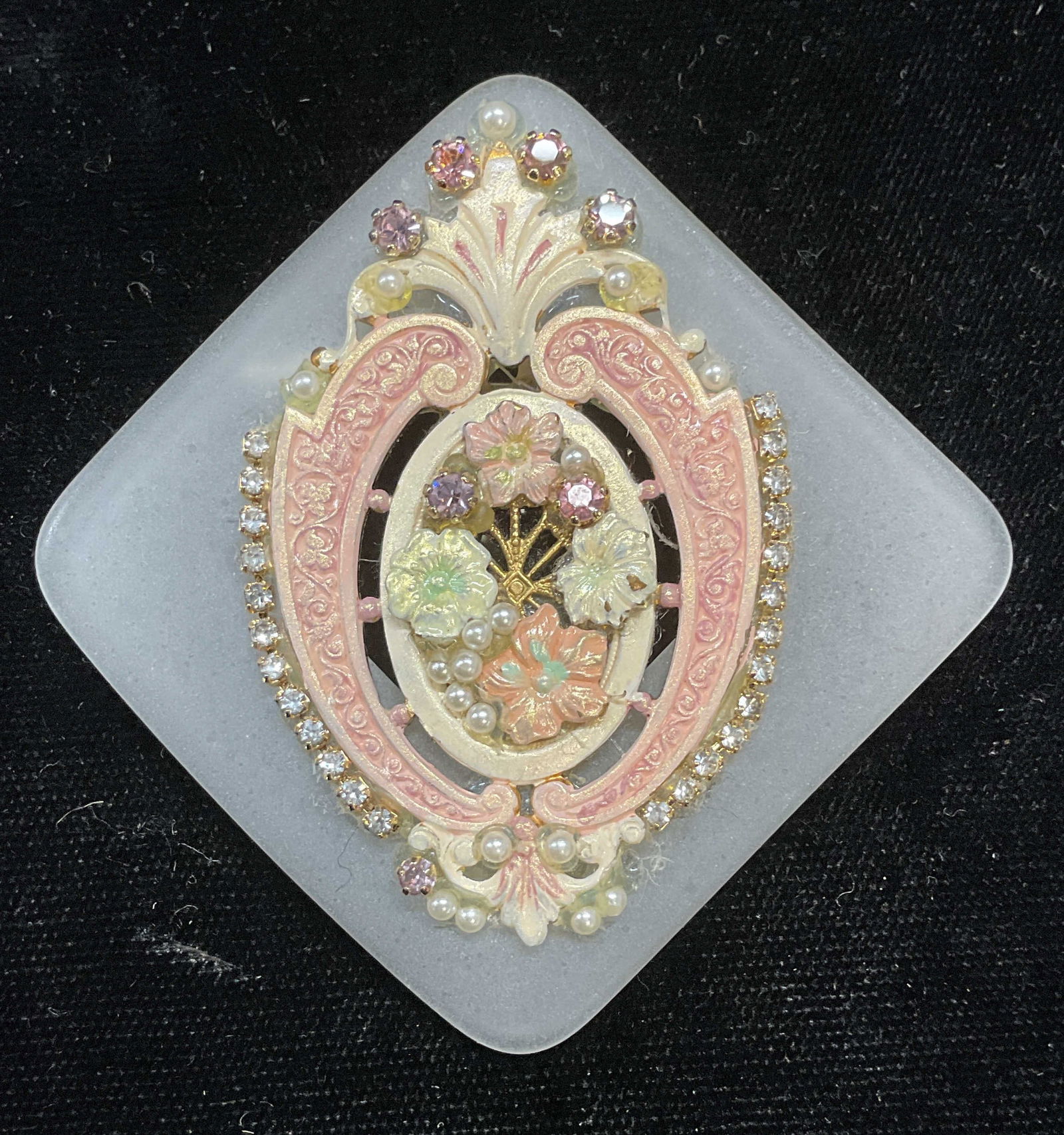 Vintage Lucite Crystal Pink Flower Brooch (1 of 6)