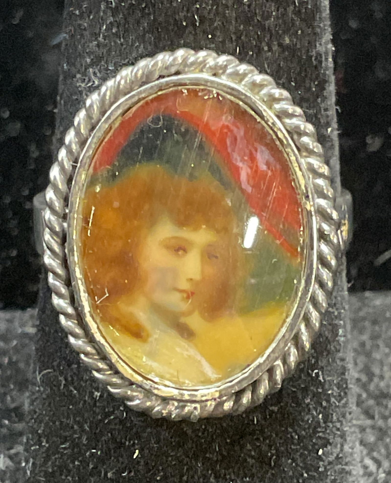 Vintage Sterling Silver Enamel Portrait Ring (1 of 6)