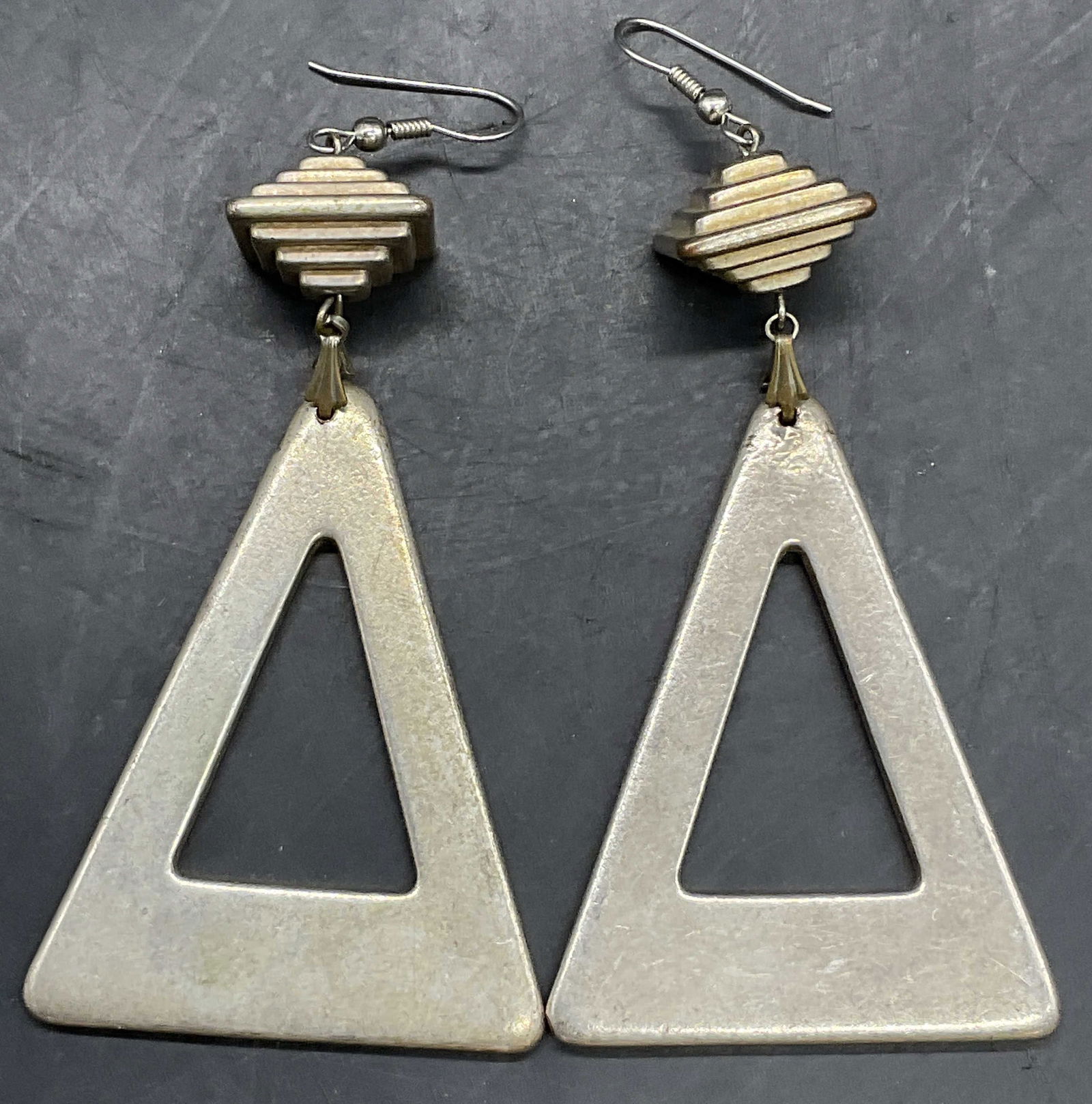 Vintage Geometric Triangle Metal Drop Earrings (1 of 6)