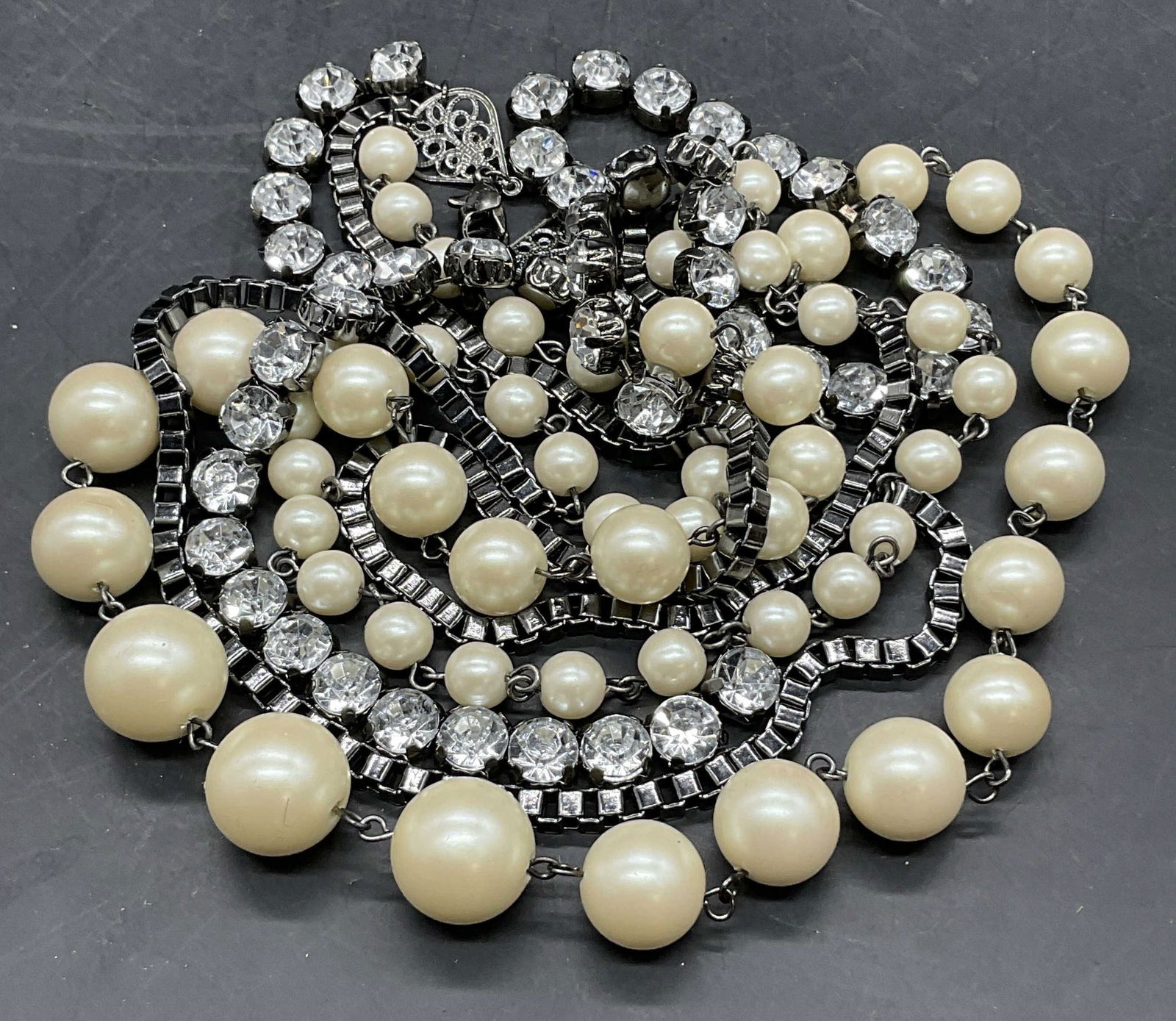Vtg Multi Chain Pearlescent Bead Crystal Necklace (1 of 8)