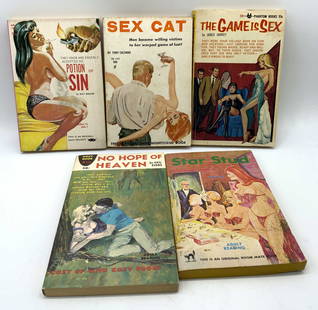 Lot 5 Vntg Pulp Fiction Erotica Books 1960s STARR+: Lot 5 Vntg Pulp Fiction Erotica Books 1960s STARR+ 5 erotica books including, Sex Cat by Tony Calvano, No Hope of Heaven by Gail Evans, The Game is Sex by James Harvey, Star Stud by Michael Starr & Po