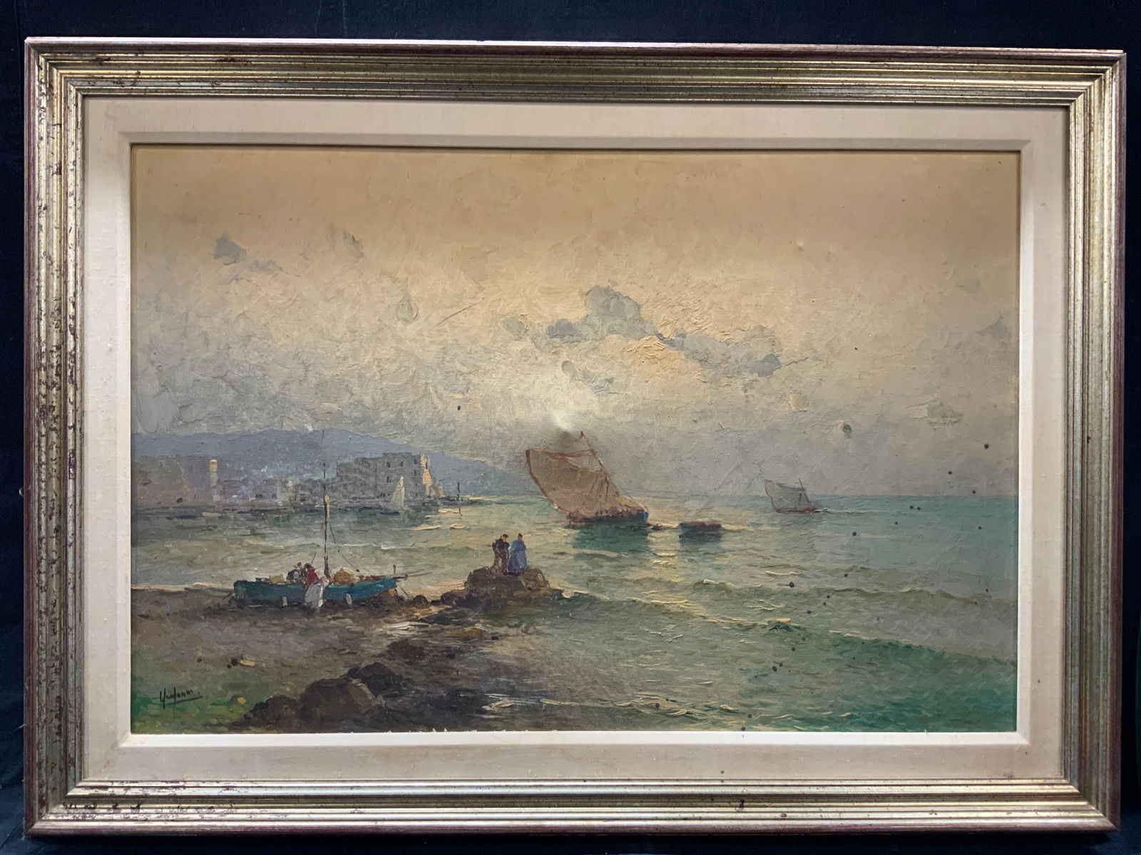 Sgd Vintage Maritime Landscape Oil Painting 43in (1 of 11)