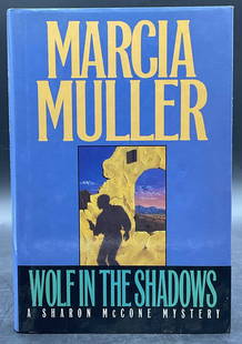 1993 WOLF IN THE SHADOWS Muller First Edition Book: WOLF IN THE SHADOWS by MARCIA MULLER published by THE MYSTERIOUS PRESS. Books Interior reads C. 1993, First Printing July 1993. Measures approx. 9.25L x 6.25W in. Hardcover book. Surface wear consiste