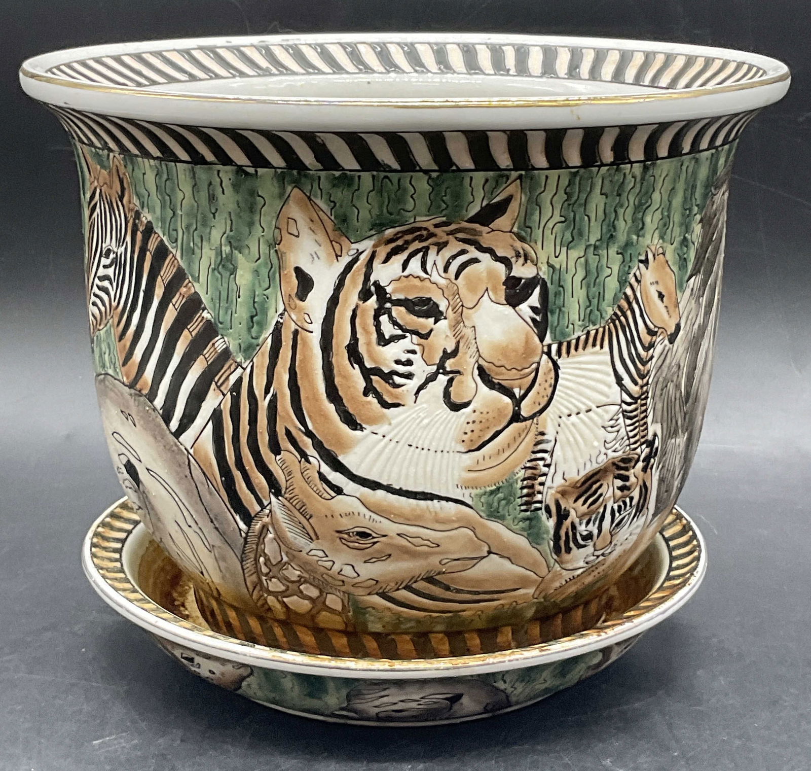 ORIENTAL ACCENT Vntg Animal Motif Planter W/ Dish (1 of 9)