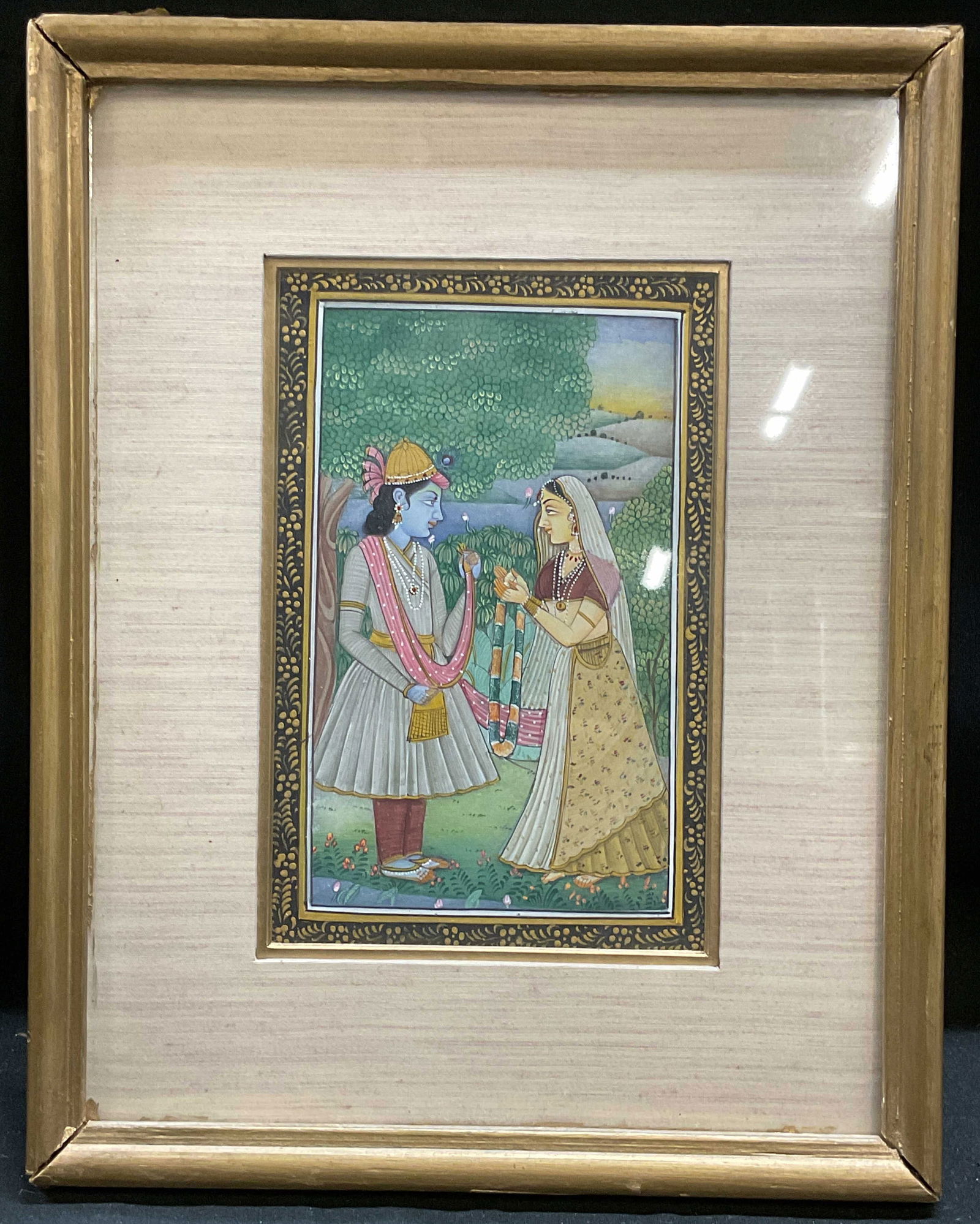 Framed Radha & Krishna Indian Miniature Painting (1 of 6)