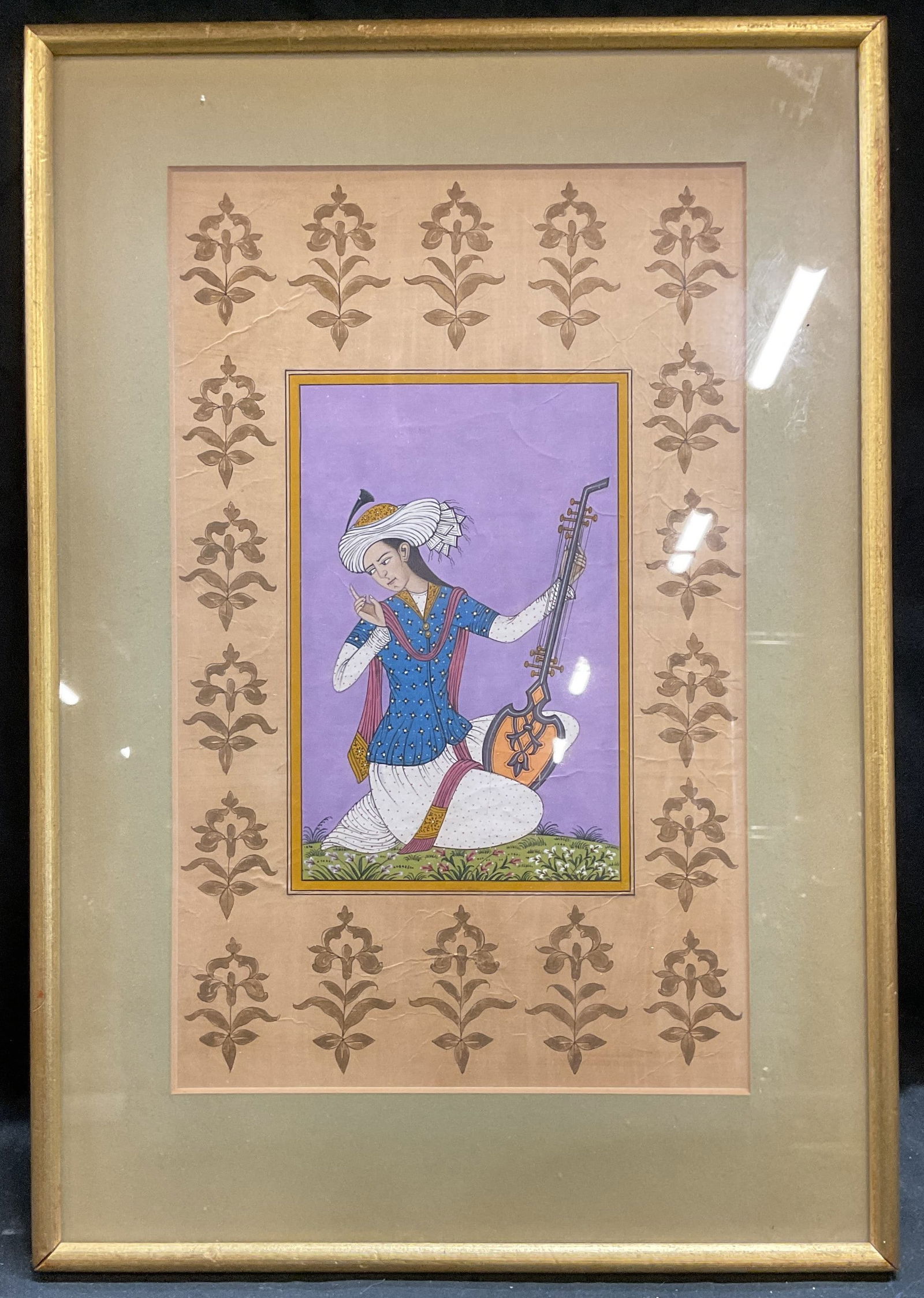 Framed Persian Miniature Painting, Musician (1 of 6)