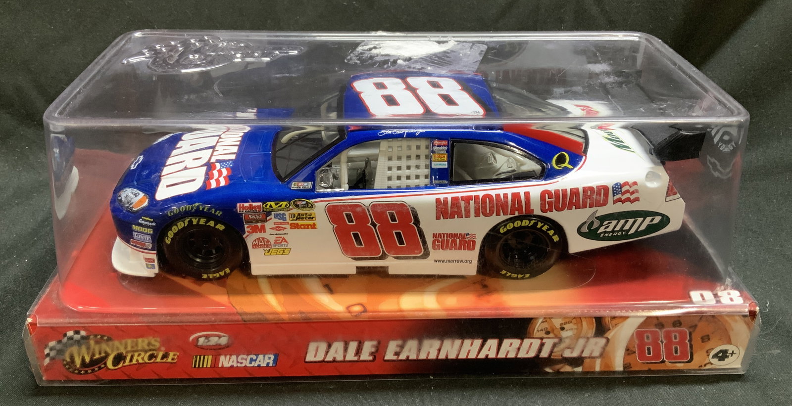 2008 NASCAR Earnhardt 1:24 Die-Cast Metal Car NIB: 2008 NASCAR Earnhardt 1:24 Die-Cast Metal Car NIB 1:24 Die-cast metal car features Dale Earnhardt Jr #88 national guard Chevrolet impala. Car features various logos, including JEGS, RALLYS, STANT, MAG