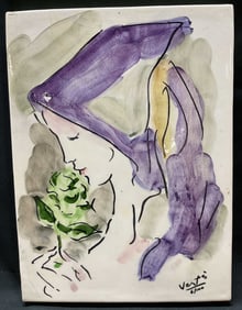 Marcel Vertes Young Lady w Rose Ceramic France