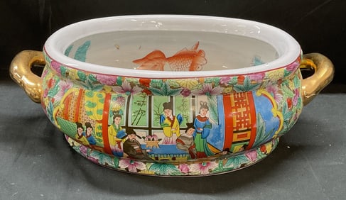 Signed Chinese Gilt Porcelain Foot Bath 18in