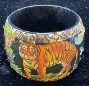 XL Lacquered Tiger Crystal Bangle Bracelet