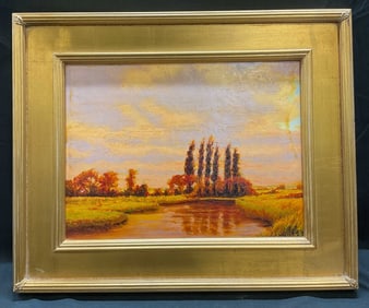 Signed Caroline Walker Cypress Stand Oil Painting