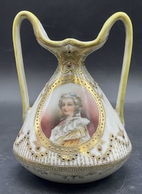 Vintage Hand Painted Porcelain Portrait Vase