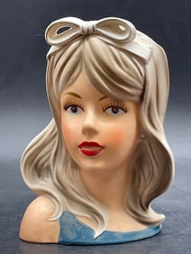 RELPO JAPAN Ceramic Hand Painted Lady Head Vase
