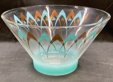 Vintage MCM Clear to Blue Gilt Glass Bowl