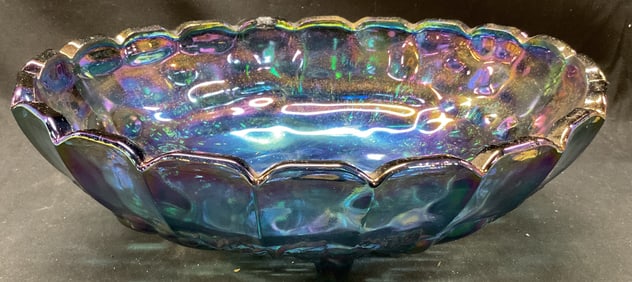 Vtg Indiana Carnival Glass Oval Bowl Iridescent