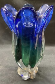 Vtg Royal Gallery Blue Green Art Glass Vase Poland