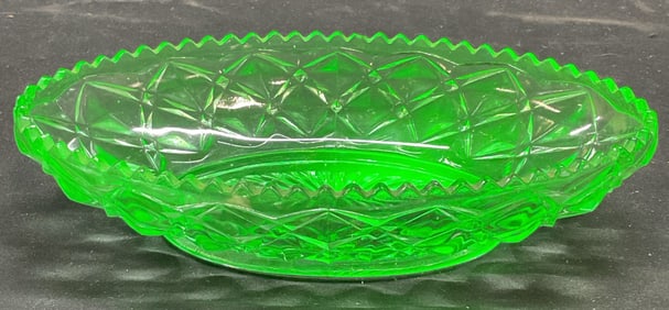 Vintage Uranium Glass Oval Diamond Bowl