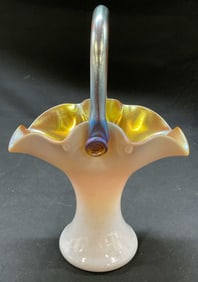 Vtg Iridescent Art Glass Basket