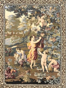Atq Fringed French Needlepoint Wall Tapestry