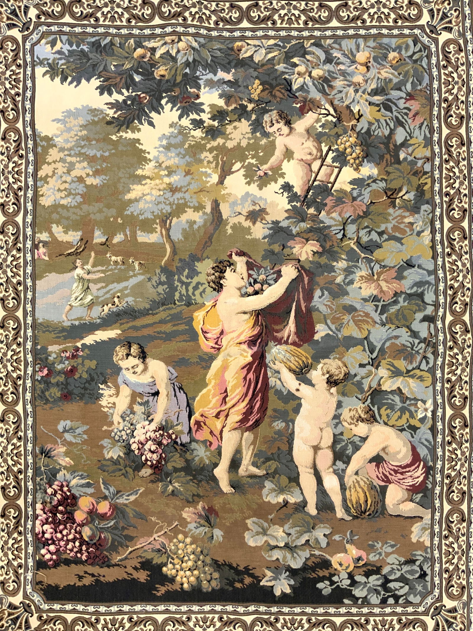 Atq Fringed French Needlepoint Wall Tapestry (1 of 9)